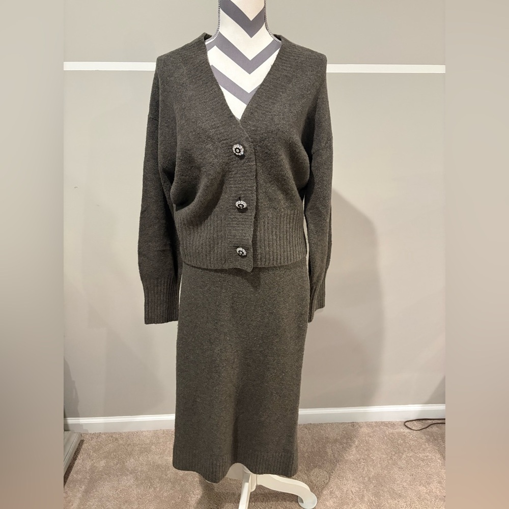 H&M Rhinestone-Button Cardigan & Skirt Set - Picture 3 of 12